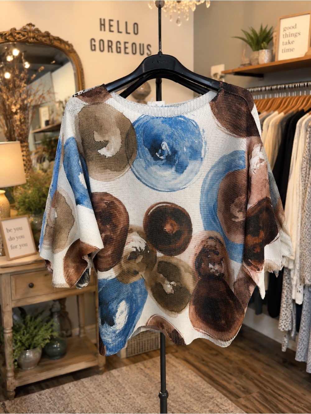 Relaxed Circle Print Sweater - Blue & Brown